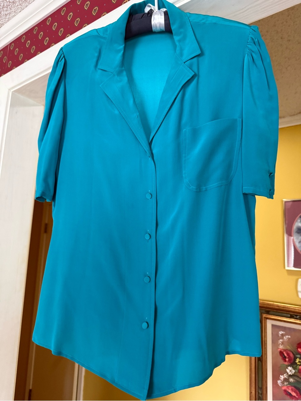 Vintage Lloyd Williams Turquoise Short-Sleeve Button Front Blouse size 12